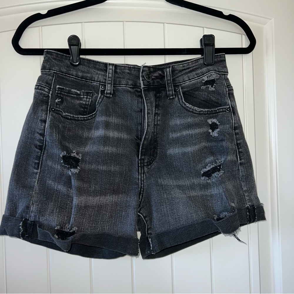 KANCAN high waist,destructed faded wash black shorts, size 26